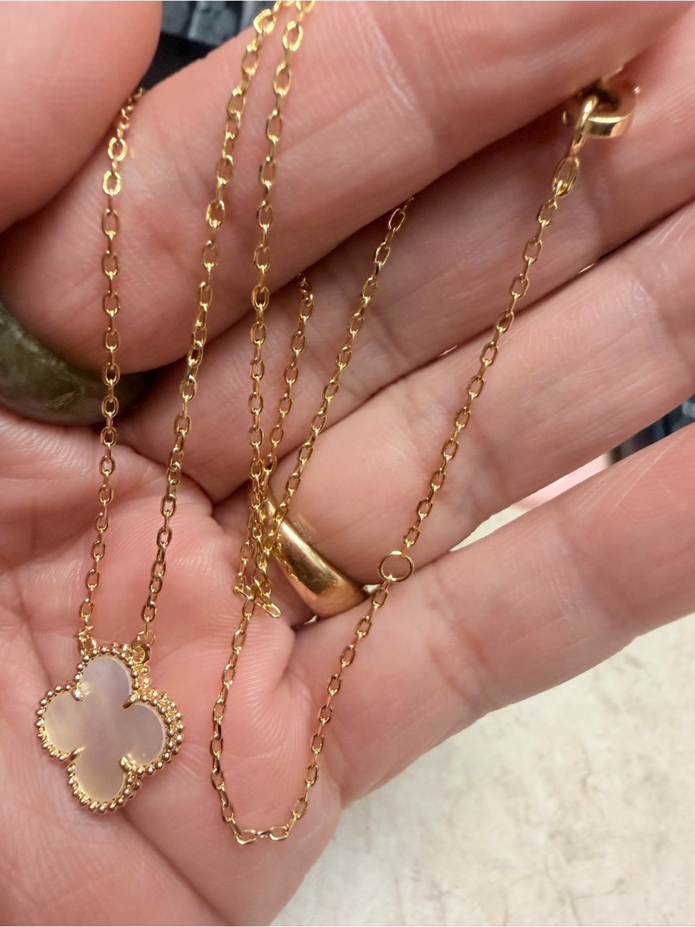 Gold PLATED Clover Pendant Necklace with Mother-of-Pearl Accent / ACCESSORY